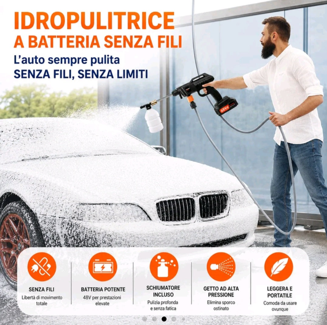 IDROPULITRICE ELETTRICA| ad Alta Pressione portatile con 2 batterie da 48V